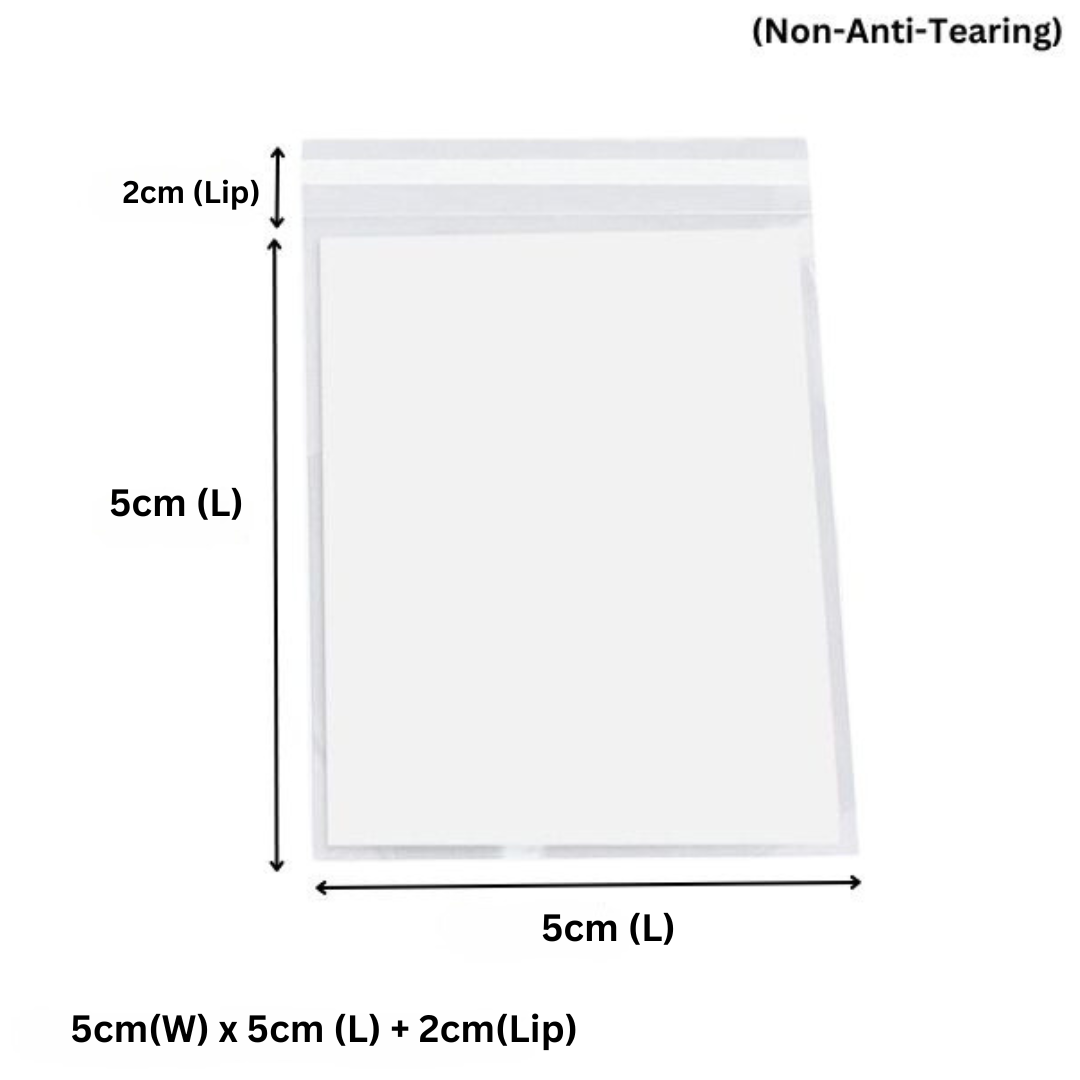 Wholesale 10,000pcs 50 x 50mm + 20mm Lip Crystal Clear OPP Resealable Plastic Bags – 40 Microns, Acid-Free