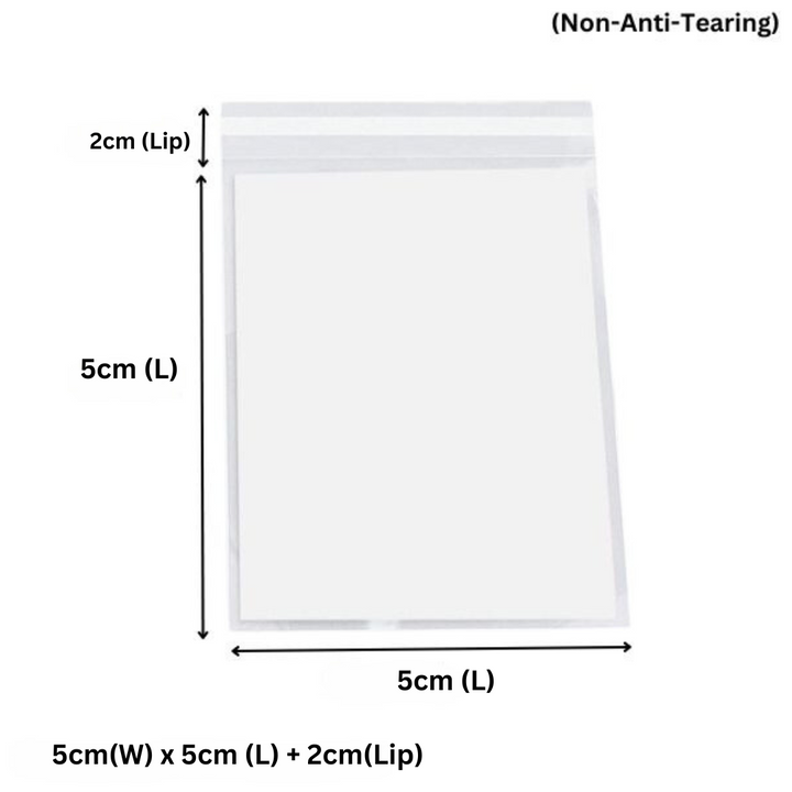 Wholesale 10,000pcs 50 x 50mm + 20mm Lip Crystal Clear OPP Resealable Plastic Bags – 40 Microns, Acid-Free