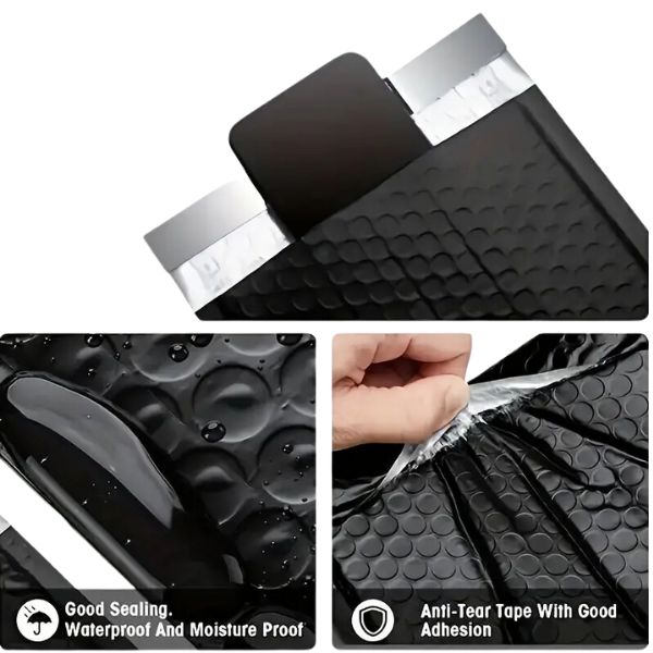 Black Cushioned Poly Bubble Mailer Envelopes with Self-Sealing Closure