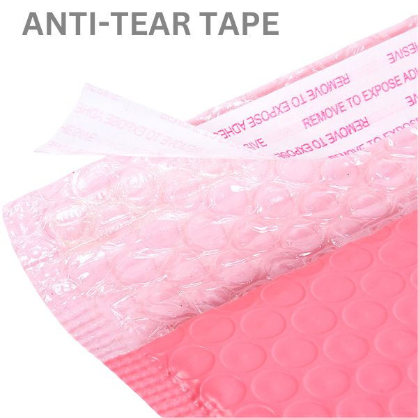Pink Cushioned Poly Bubble Mailer Envelopes with Self-Sealing Closure