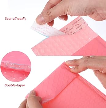 Pink Cushioned Poly Bubble Mailer Envelopes with Self-Sealing Closure