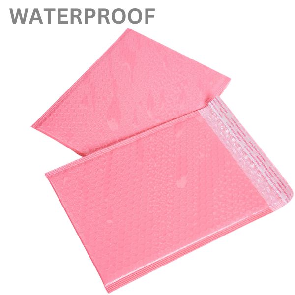 Pink Cushioned Poly Bubble Mailer Envelopes with Self-Sealing Closure