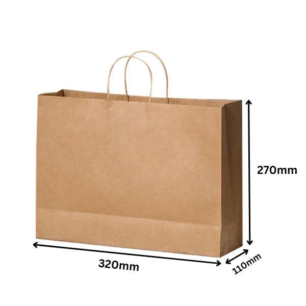 320 x 110 x 270mm 150GSM 100% A3 Recyclable X-Large Craft Paper Gift Brown Carry Bag with Handle