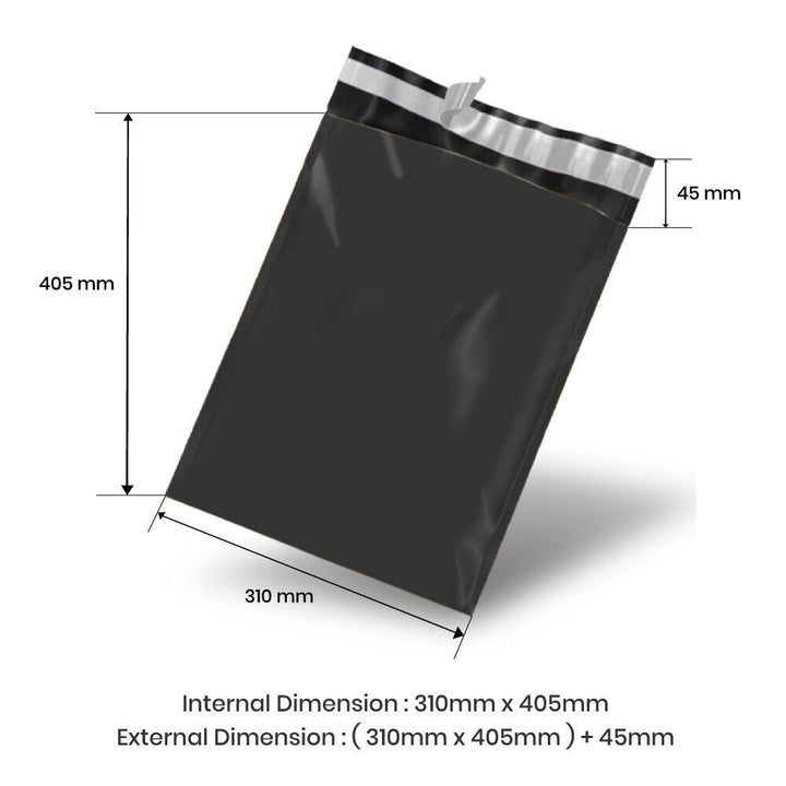 310mm x 405mm + 45mm Poly Mailing Courier Satchel Black
