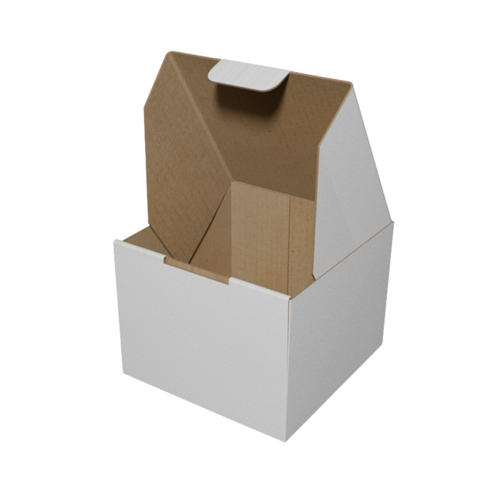 200 x 200 x 150mm White Corrugated Die Cut Mailing Box | Self-Locking, Flat-Pack, Eco-Friendly