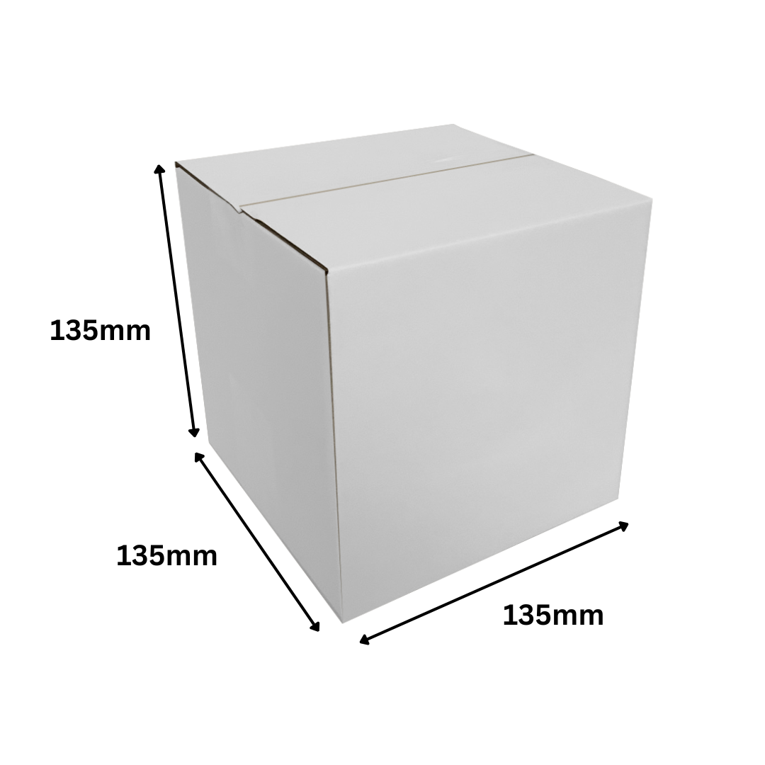 135 x 135 x 135mm White Corrugated Cube Box | Die Cut, Self-Locking, Flat-Pack, Eco-Friendly