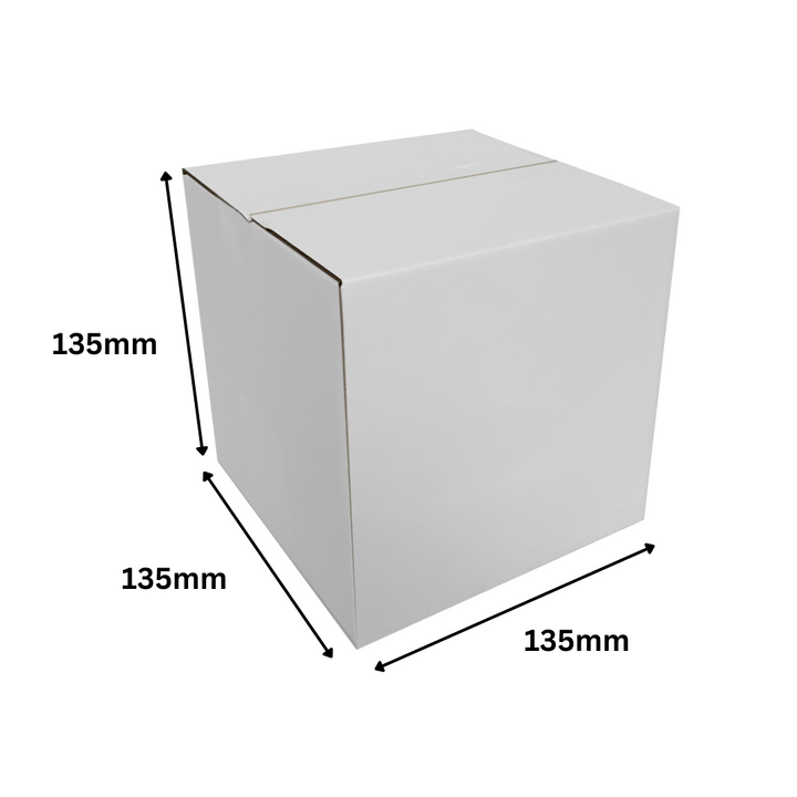 135 x 135 x 135mm White Corrugated Cube Box | Die Cut, Self-Locking, Flat-Pack, Eco-Friendly