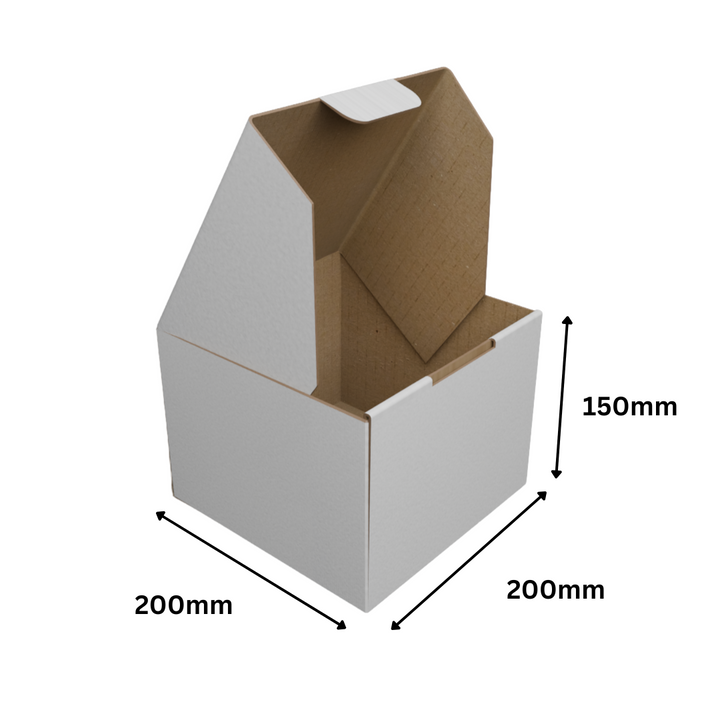 200 x 200 x 150mm White Corrugated Die Cut Mailing Box | Self-Locking, Flat-Pack, Eco-Friendly
