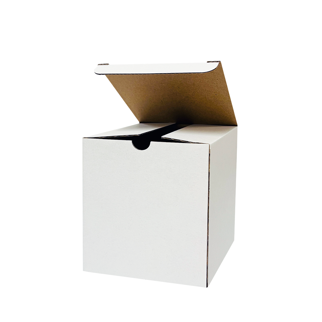 105 x 105 x 115mm White Corrugated Candle Box | Die Cut, Self-Locking, Flat-Pack, Eco-Friendly