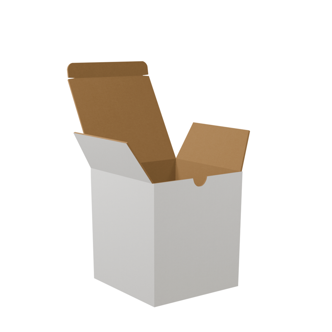 105 x 105 x 115mm White Corrugated Candle Box | Die Cut, Self-Locking, Flat-Pack, Eco-Friendly