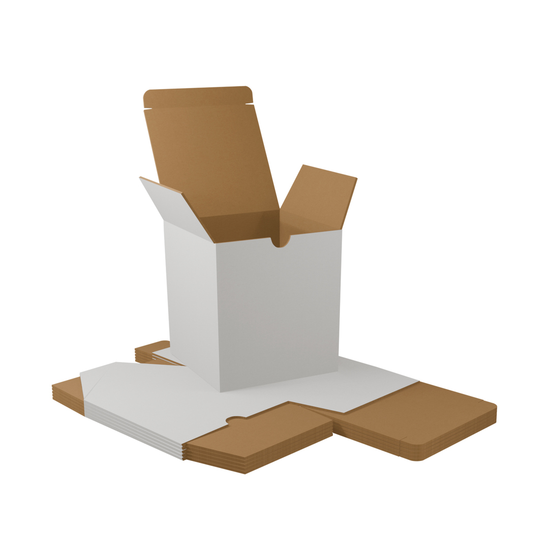 105 x 105 x 115mm White Corrugated Candle Box | Die Cut, Self-Locking, Flat-Pack, Eco-Friendly