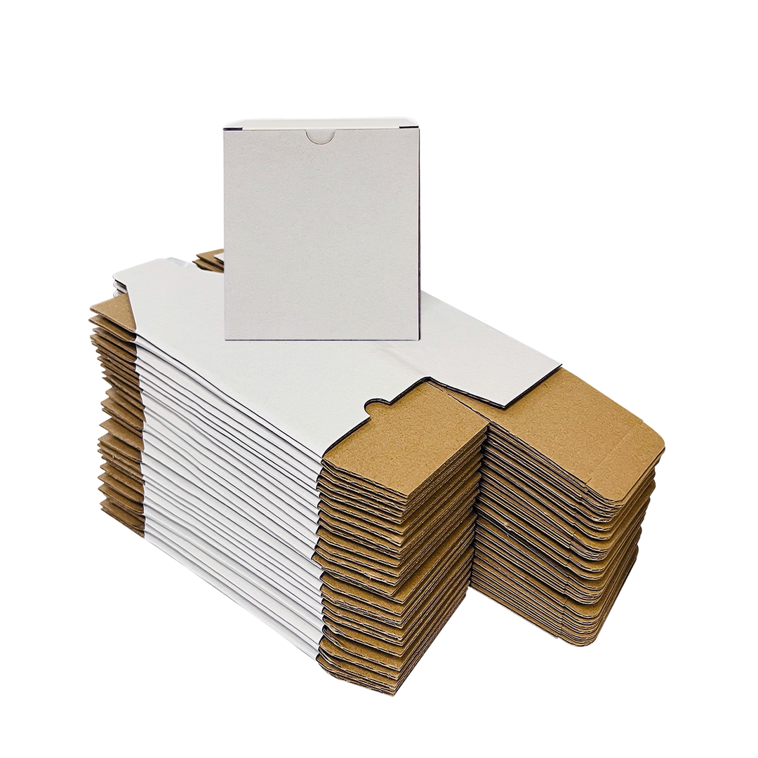 105 x 105 x 115mm White Corrugated Candle Box | Die Cut, Self-Locking, Flat-Pack, Eco-Friendly