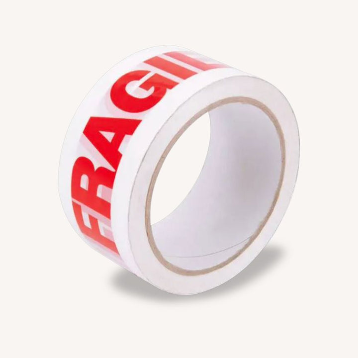 50 Micron Fragile White & Red Sticky Seal Tape - 75m x 48mm for Packing and Packaging