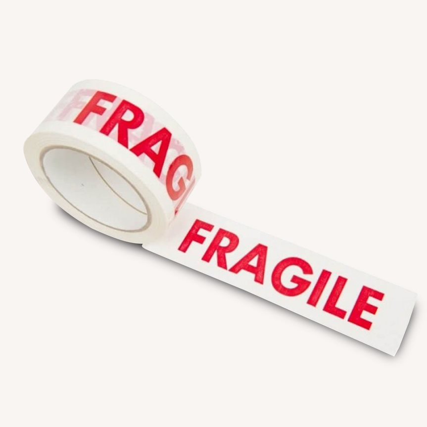 50 Micron Fragile White & Red Sticky Seal Tape - 75m x 48mm for Packing and Packaging