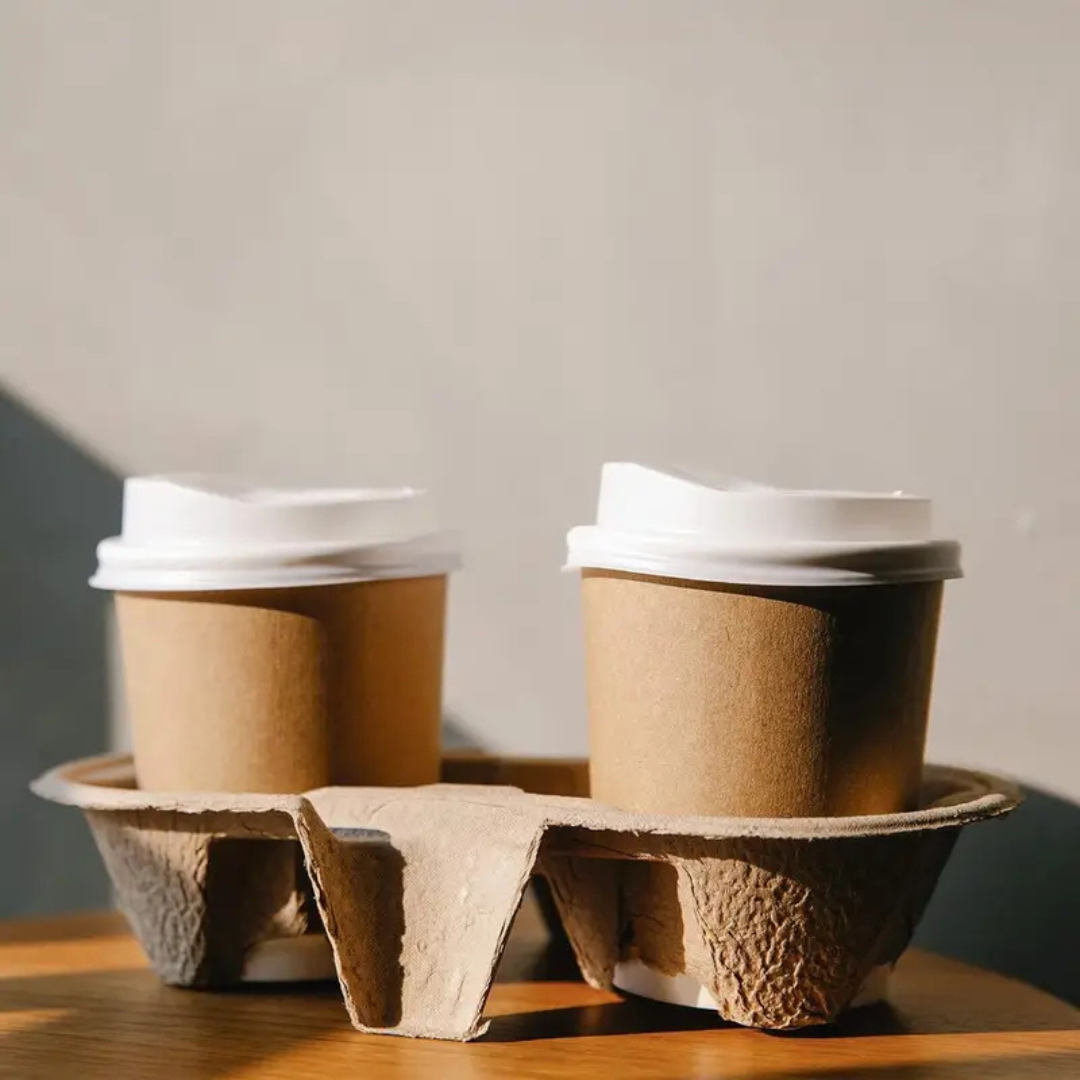 Eco-Friendly 2-Cup Kraft Brown Pulp Drink Carrier – Disposable Coffee Tray for Takeaway & Travel