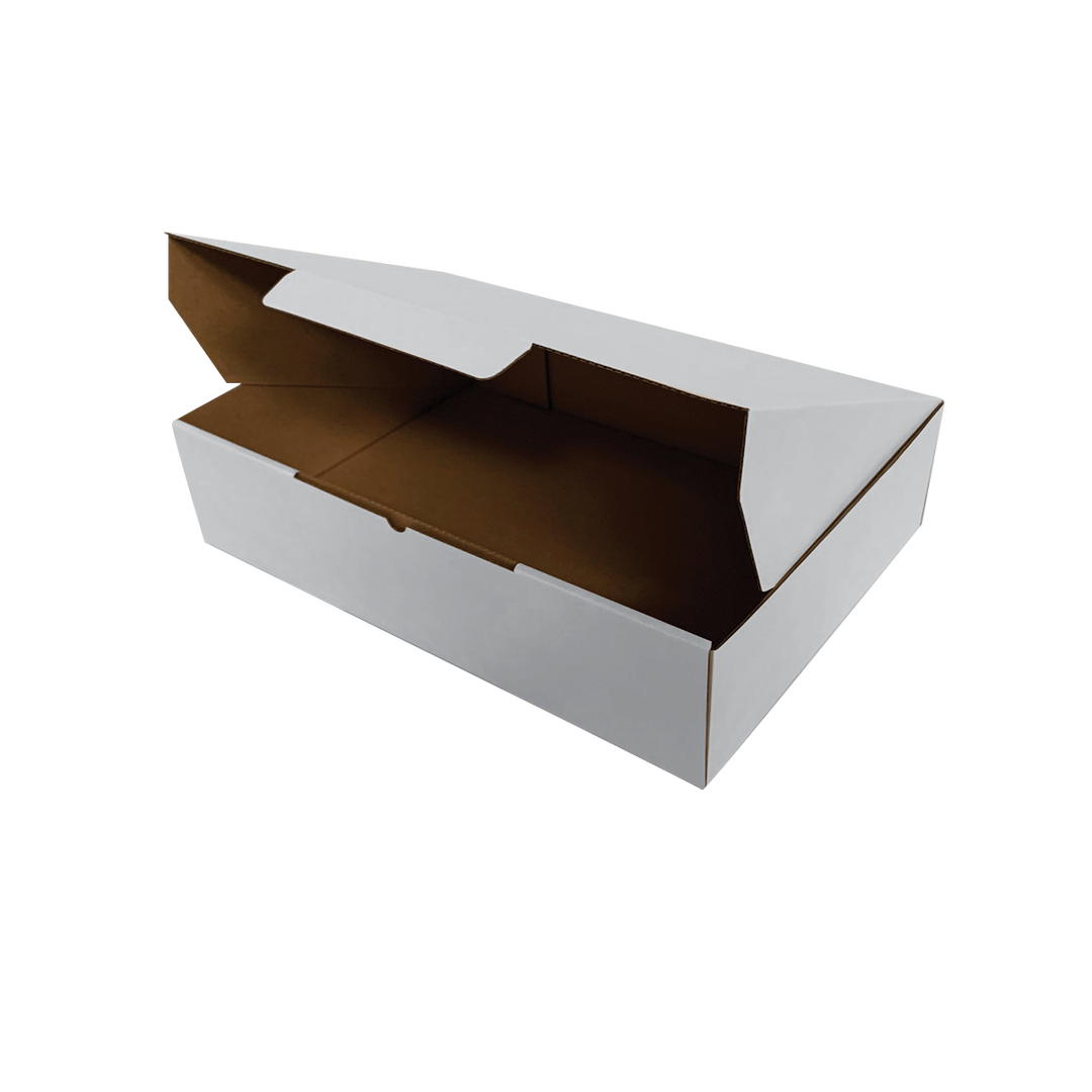 350 x 215 x 70mm White Corrugated Die Cut Mailing Box | Self-Locking, Flat-Pack, Eco-Friendly