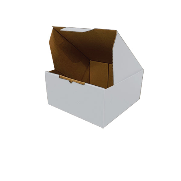 140 x 140 x 115mm White Die Cut Mailing Cardboard Boxes – Self-Locking Design