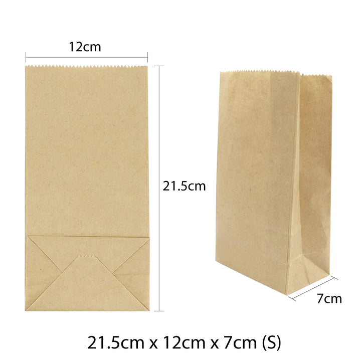 21.5 x 12 x 7cm Small Brown Kraft Paper Bags | Take Away Food, Lolly, Grocery, Buffet, Craft, Gift, Market Bag