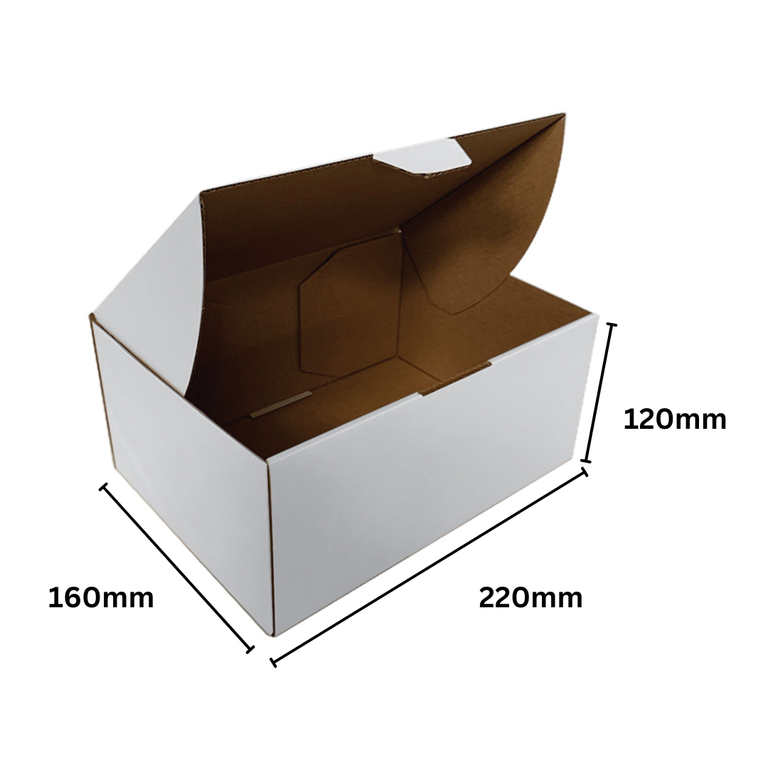 220 x 160 x 120mm Die Cut Mailing Shipping Packing Cardboard Boxes White