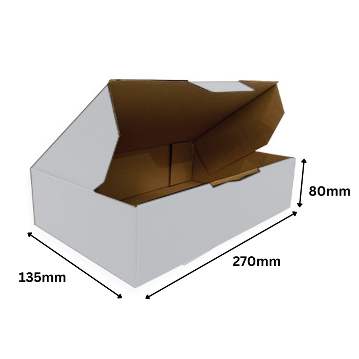270 x 135 x 80mm White Die Cut Cardboard Mailing Boxes