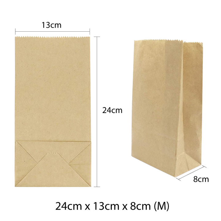 24 x 13 x 8cm Medium Brown Kraft Paper Bags | Take Away Food, Lolly, Grocery, Buffet, Craft, Gift, Market Bag