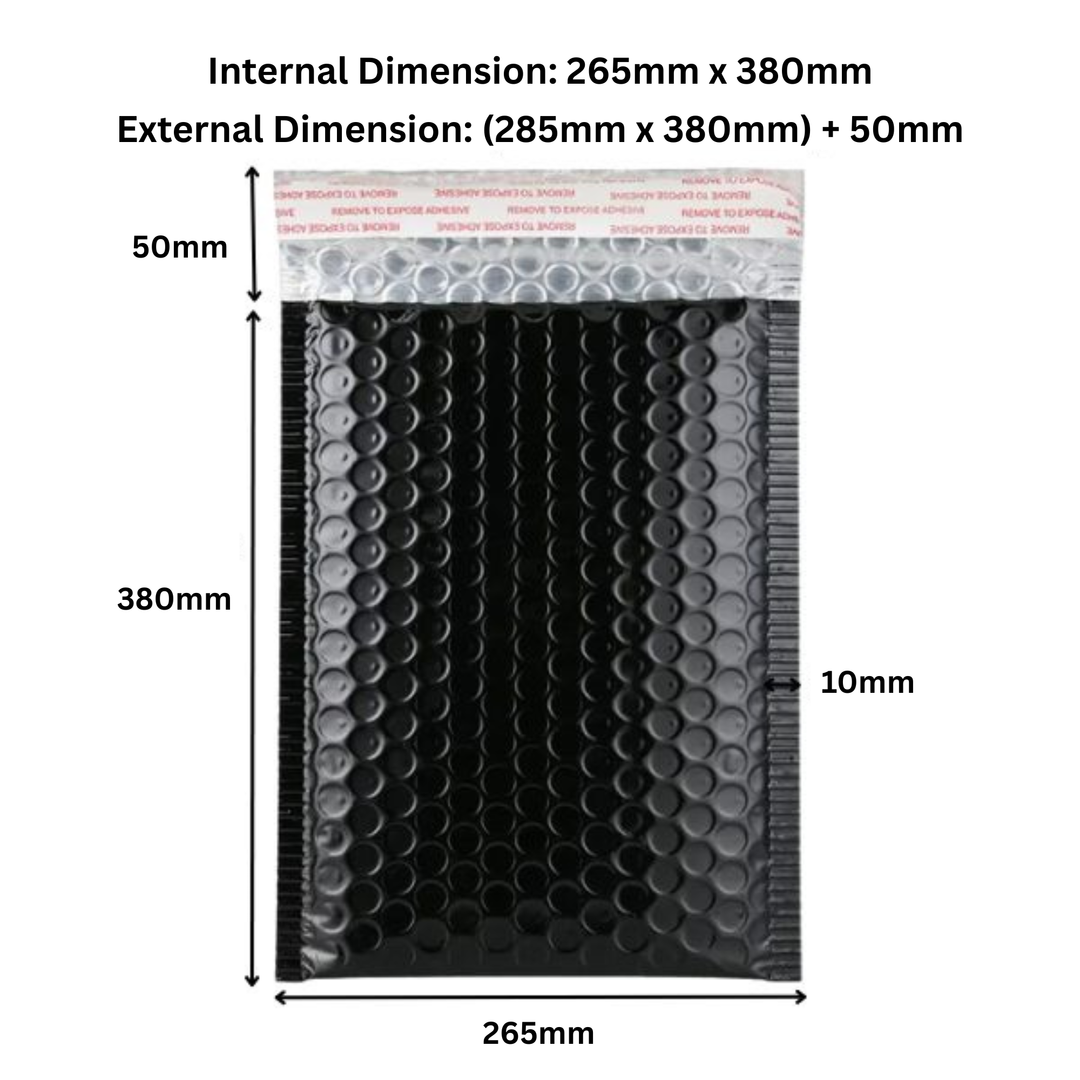 Black Cushioned Poly Bubble Mailer Envelopes with Self-Sealing Closure