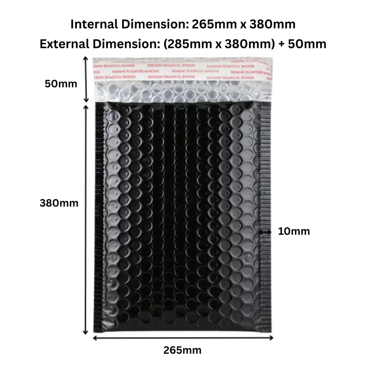 Black Cushioned Poly Bubble Mailer Envelopes with Self-Sealing Closure