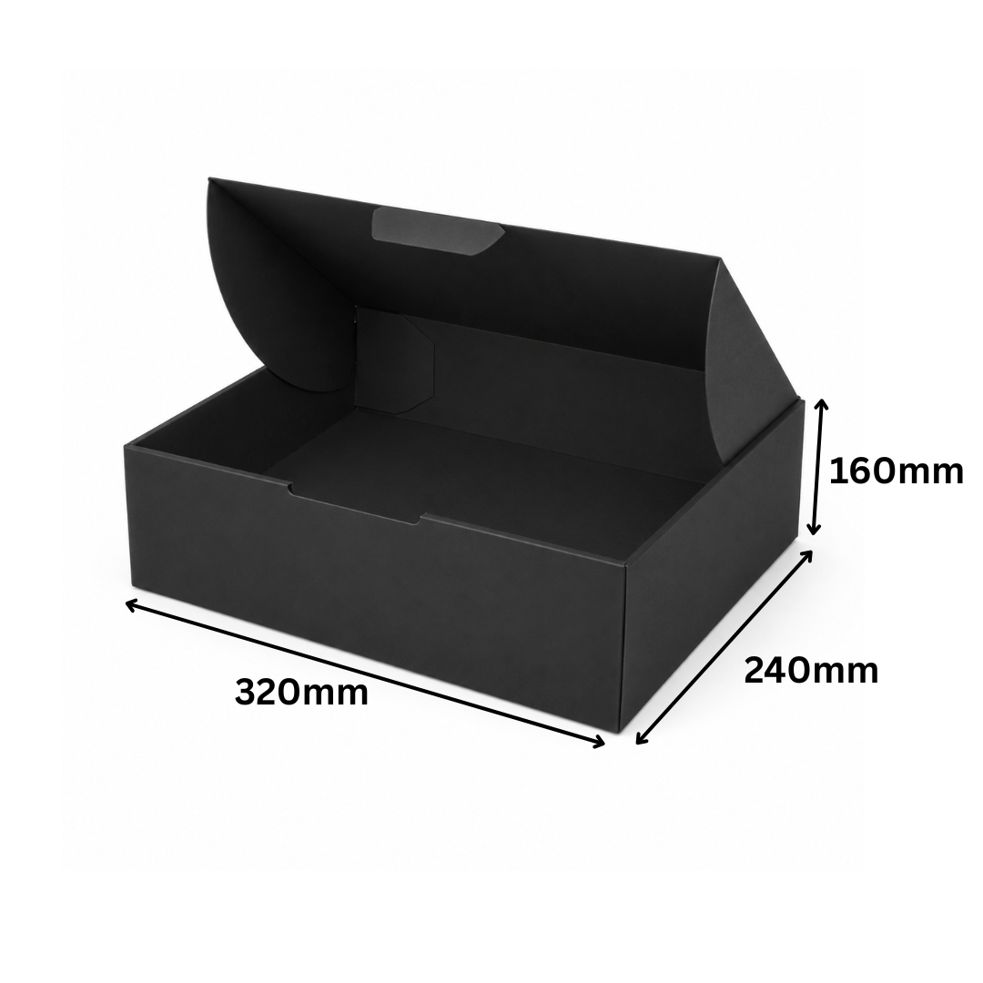320 x 240 x 160 mm Full Black Die Cut Mailing Shipping Packing Cardboard Boxes
