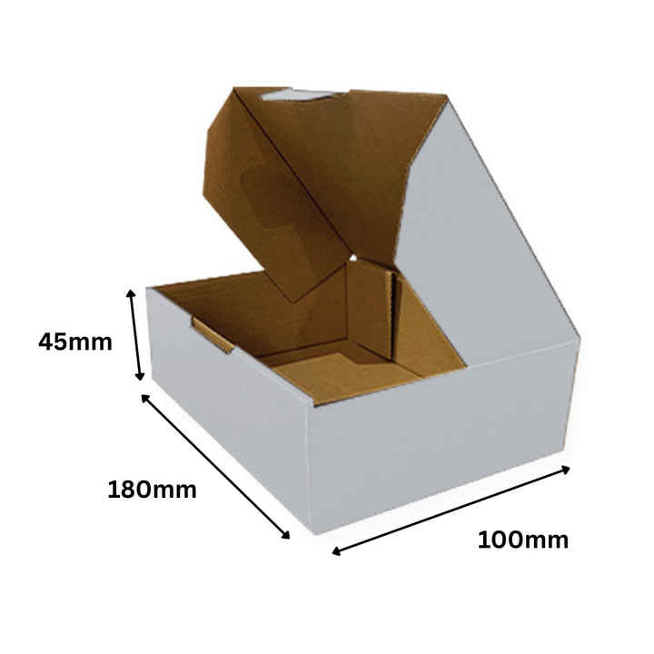 180 x 100 x 45mm White Corrugated Die Cut Mailing Box | Self-Locking, Flat-Pack, Eco-Friendly