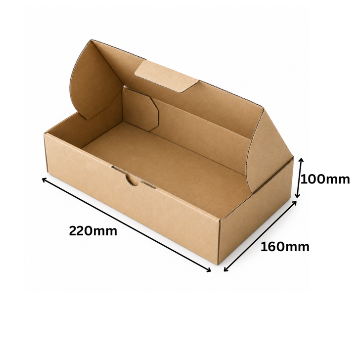 220 x 160 x 100mm Heavy Duty Brown Corrugated Die Cut Mailing Box