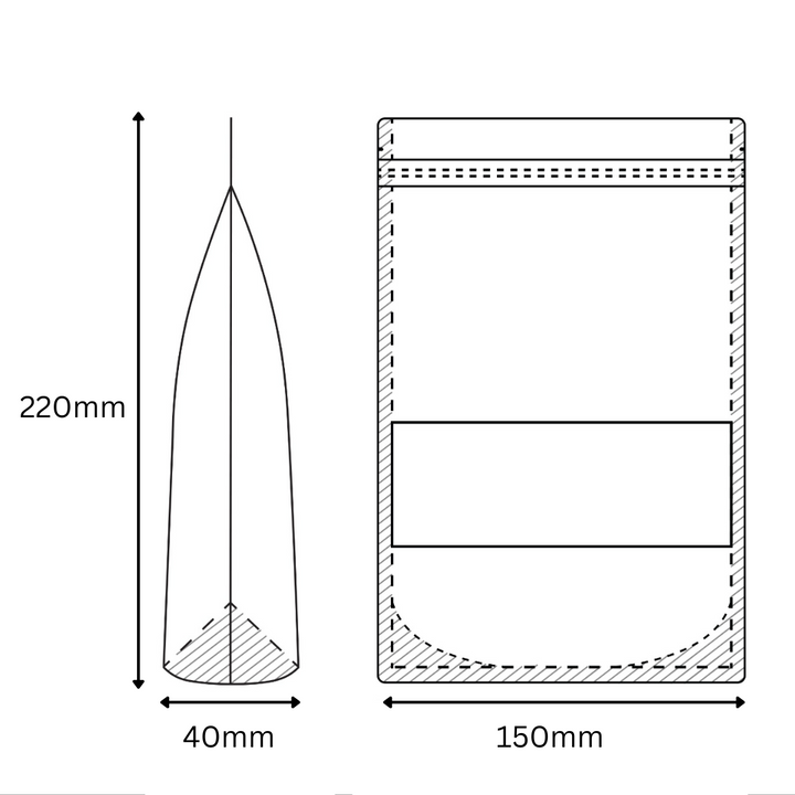 150 x 220 + 40 mm Matte Stand-Up Bag with Expandable Base Resealable Ziplock Packaging Bag