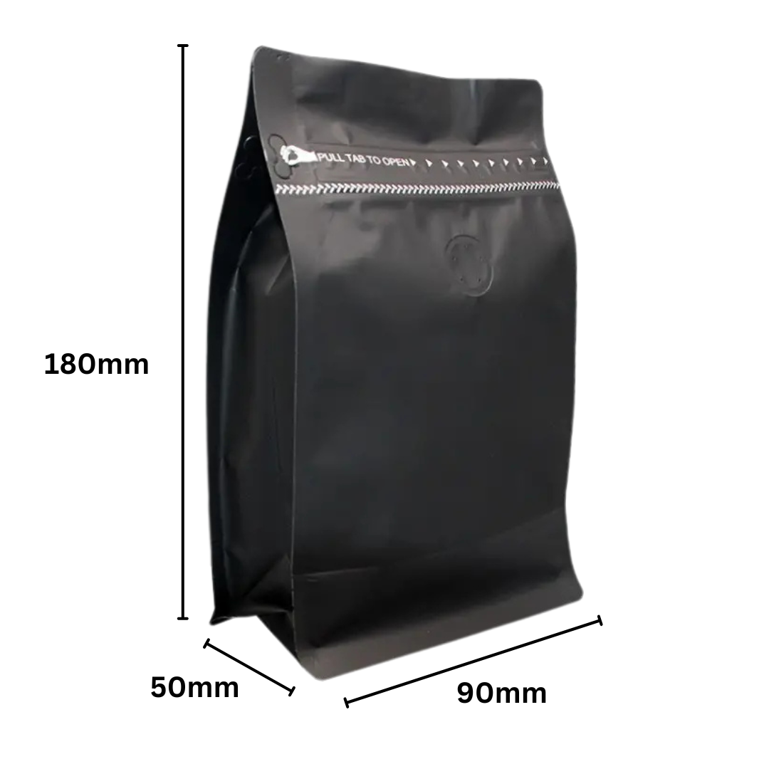 90 x 180 + 50mm Black Coffee Ziplock Bag – Airtight, Stylish, and Durable Coffee Storage