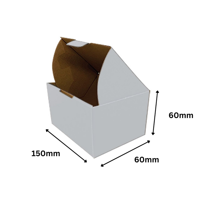 150 x 60 x 60mm White Corrugated Die Cut Mailing Box | Self-Locking, Flat-Pack, Eco-Friendly