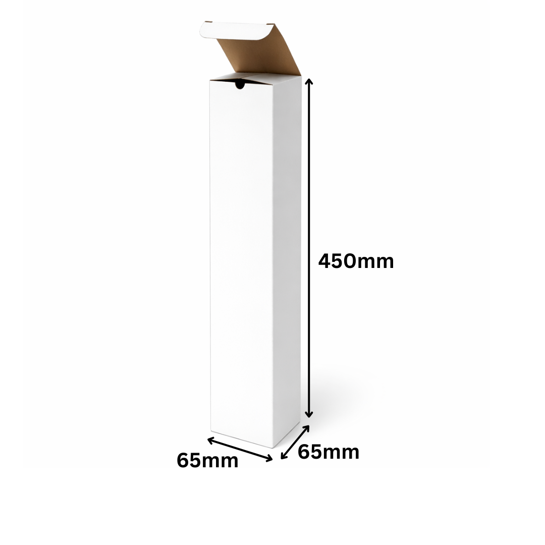 65 x 65 x 450mm Candle Mailing Shipping Packing Cardboard Boxes White