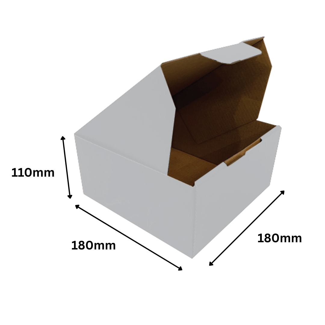 180 x 180 x 110mm White Corrugated Die Cut Mailing Box | Self-Locking, Flat-Pack, Eco-Friendly