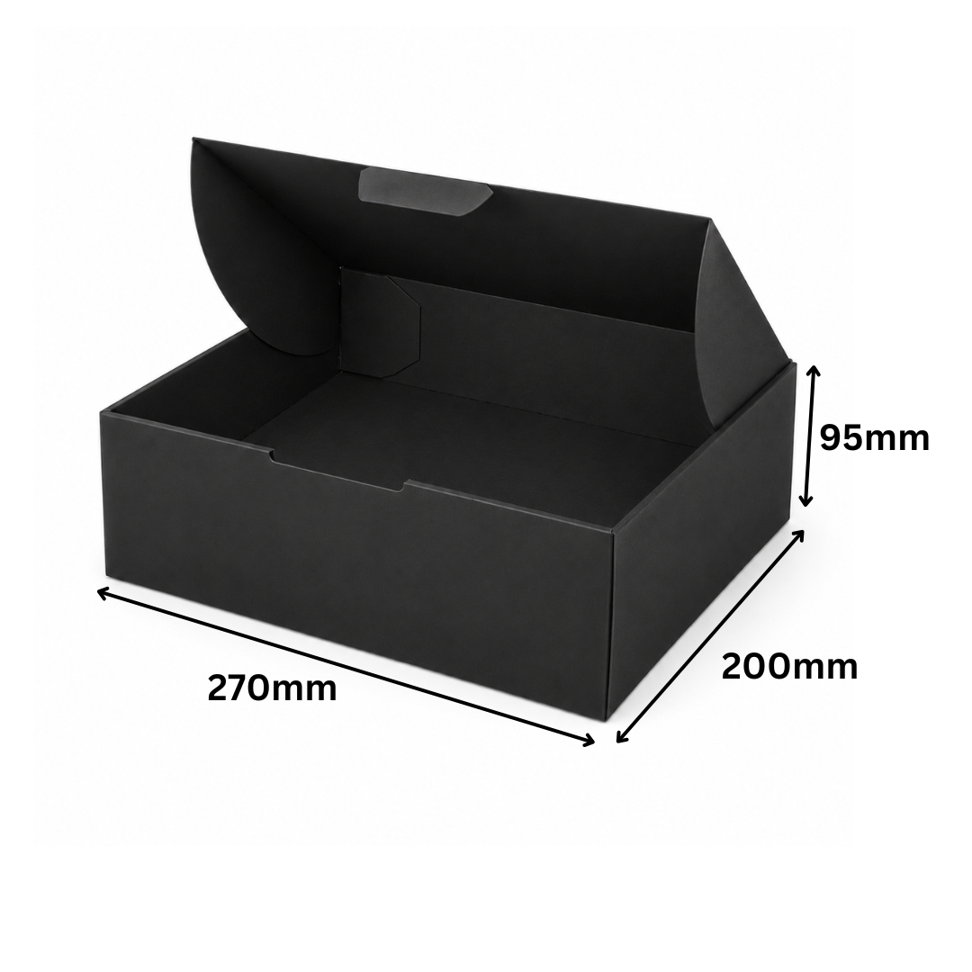 270 x 200 x 95 mm Full Black Die Cut Mailing Shipping Packing Cardboard Boxes