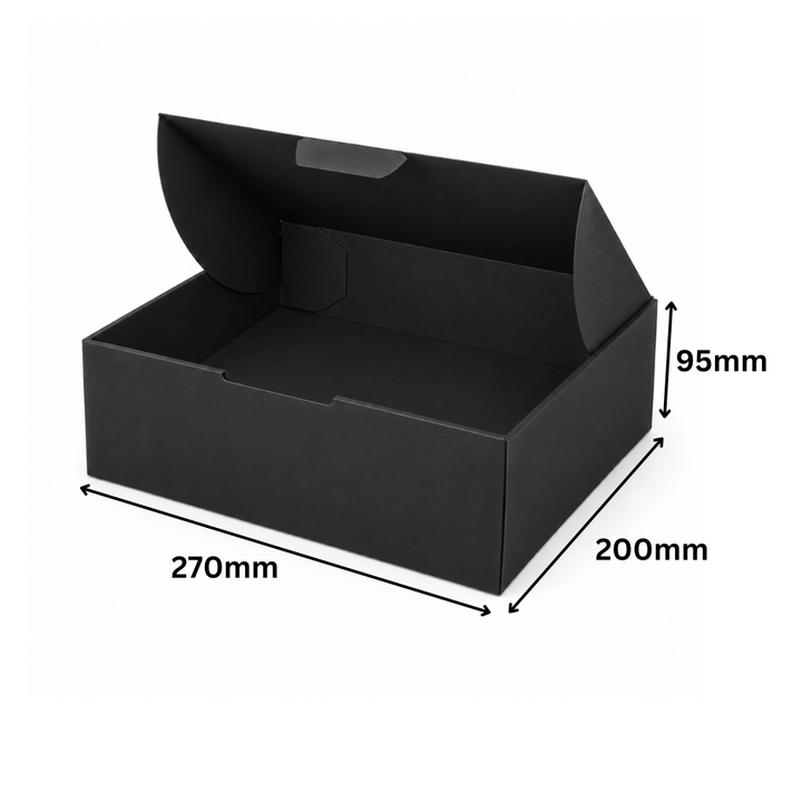 270 x 200 x 95 mm Full Black Die Cut Mailing Shipping Packing Cardboard Boxes