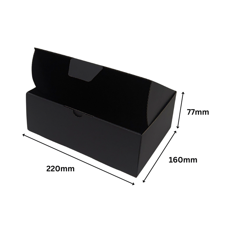 220 x 160 x 77mm Full Black Die Cut Mailing Shipping Packing Cardboard Boxes