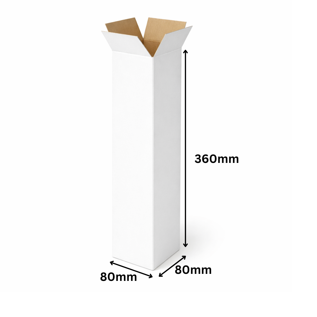 80 x 80 x 360mm  Tall Mailing Shipping Packing Cardboard Boxes White