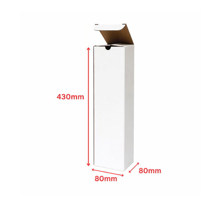 80 x 80 x 430mm  Tall Mailing Shipping Packing Cardboard Boxes White