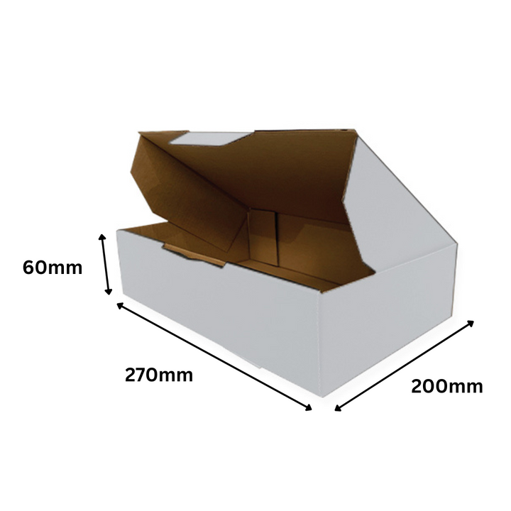 270 x 200 x 60mm White Corrugated Die Cut Mailing Box | Self-Locking, Flat-Pack, Eco-Friendly