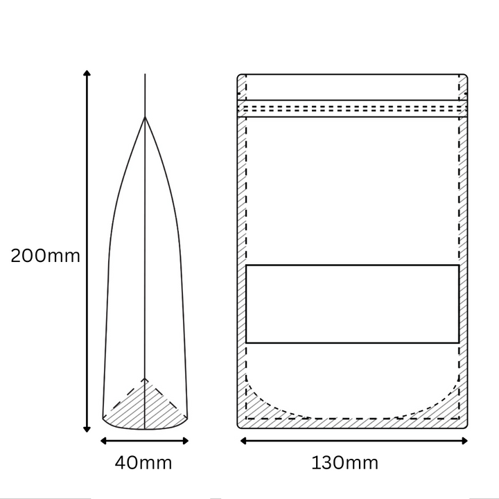 130 x 200 + 40 mm Matte Stand-Up Bag with Expandable Base Resealable Ziplock Packaging Bag