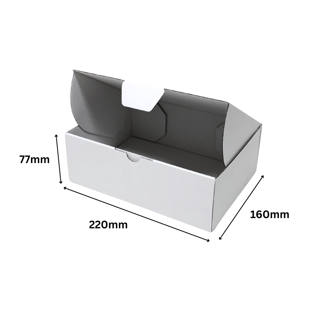 220 x 160 x 77mm Full White Die Cut Mailing Shipping Packing Cardboard Boxes