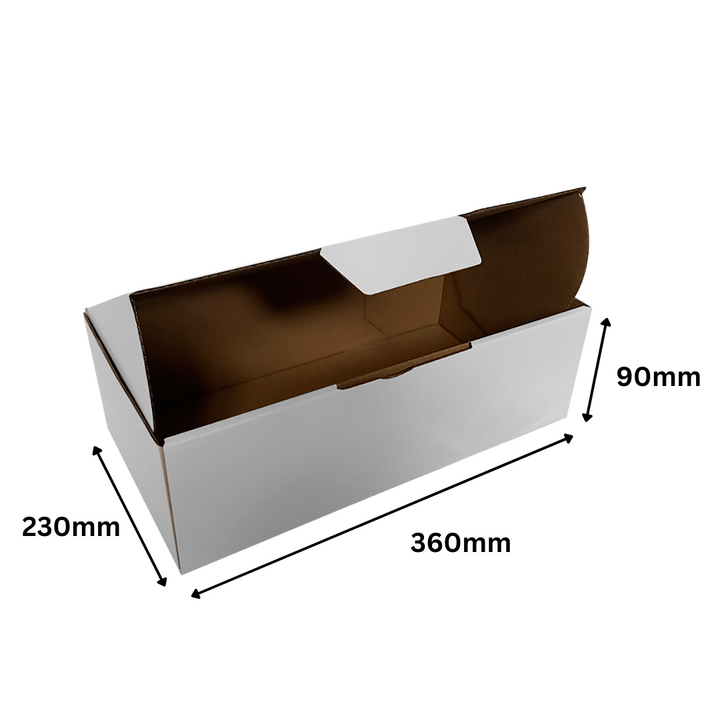 360 x 230 x 90mm White Corrugated Die Cut Mailing Box | Self-Locking, Flat-Pack, Eco-Friendly