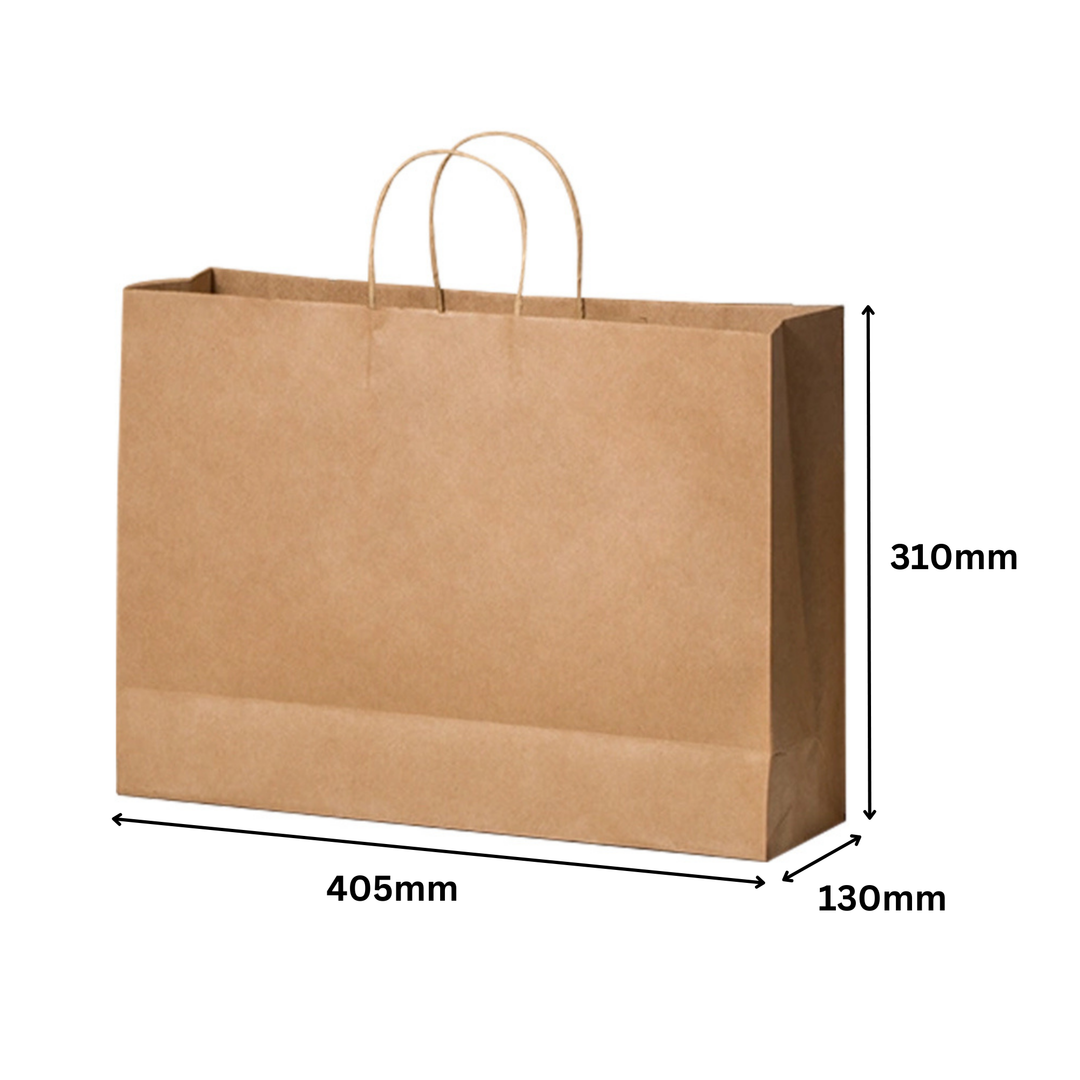 405 x 130 x 310mm 150GSM 100% A3 Recyclable X-Large Craft Paper Gift Brown Carry Bag with Handle