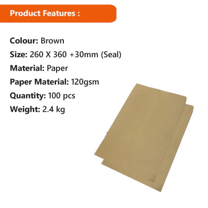 Card Mailer 260 x 360mm + 30mm Adhesive Seal - 120gsm Brown Envelopes for Secure Mailing