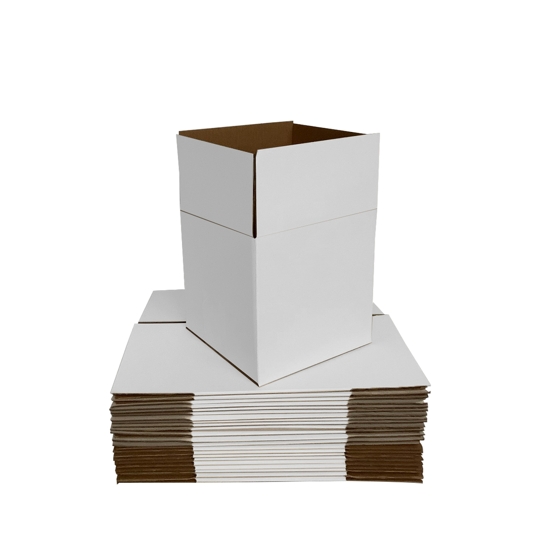 135 x 135 x 135mm White Corrugated Cube Box | Die Cut, Self-Locking, Flat-Pack, Eco-Friendly