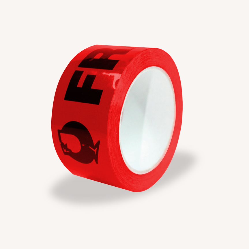 50 Micron Fragile Red & Black Sticky Seal Tape - 75m x 48mm for Packing and Packaging