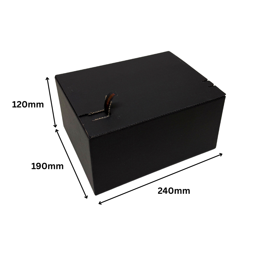 Full Black Self Sealing Box 240 × 190 × 120 mm – Sturdy and Durable Cardboard Postal Boxes