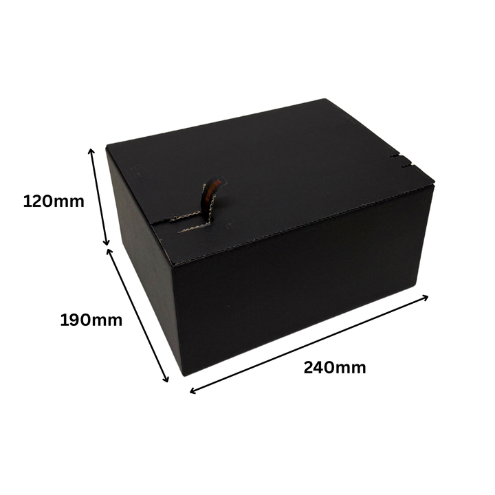 Full Black Self Sealing Box 240 × 190 × 120 mm – Sturdy and Durable Cardboard Postal Boxes